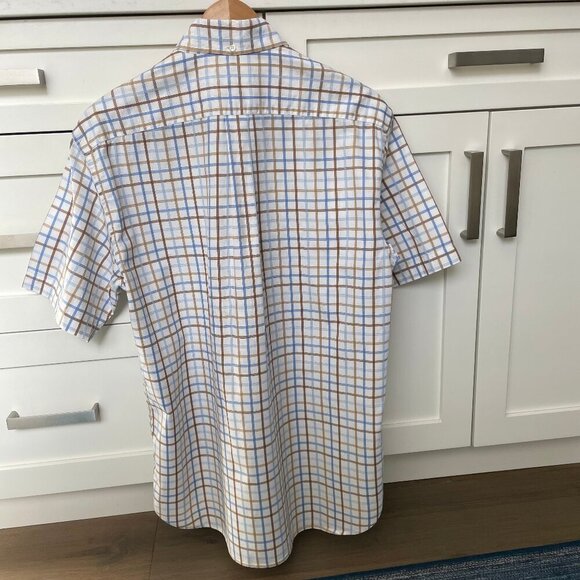 CANALI SS Designer Luxury 100% Cotton Check Shirt Made in Italy Wht Blue Tan M - Picture 6 of 13